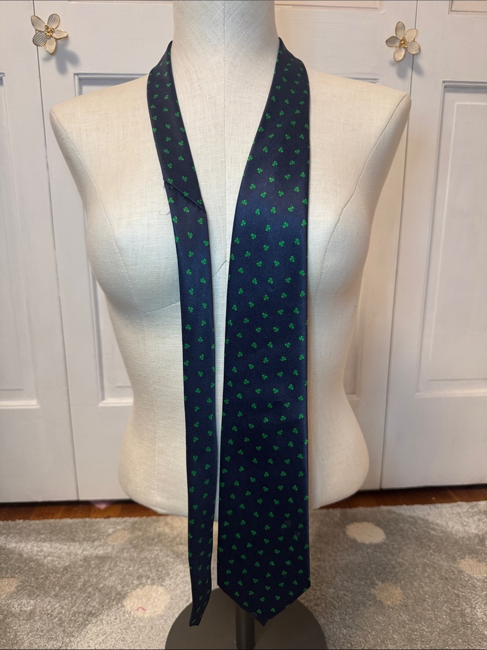 Men's Navy Tie with Green Micro Pattern